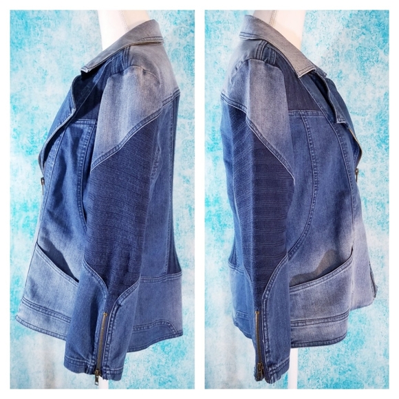 VTG Ombre Wash Moto Denim and Knit Jacket - Picture 7 of 16
